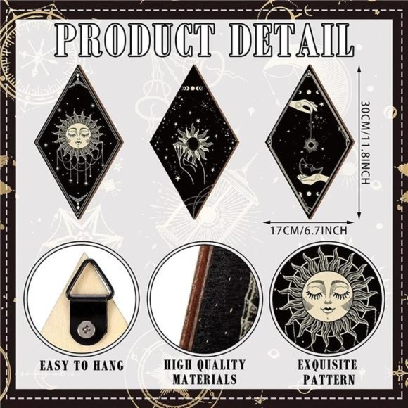 6 Pieces Hallowen Wall Decor Gothic Skeleton Boho Wall Art Moon Stars Sun Witchy - Picture 6 of 6